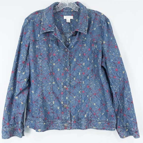 Christopher & Banks Jackets & Blazers - Vintage Embroidered Denim Light Shirt Jacket Colorful Dopamine Y2K Indie Large‎